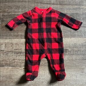 Old Navy Red and Black Plaid Kids Footed Pajamas